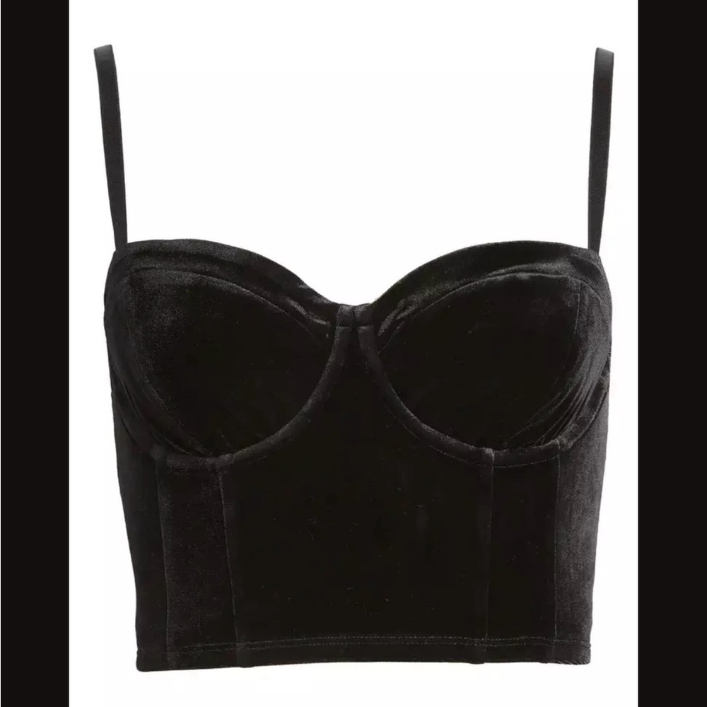 Black Velvet Bustier Crop Top Corset Style S